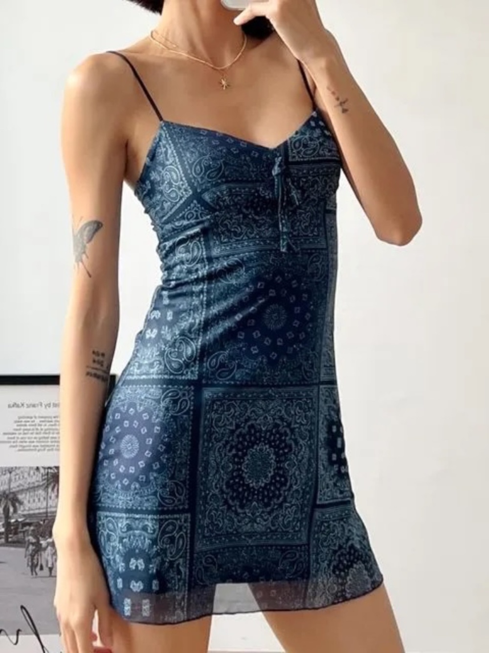 Urban Outfitters Navy Bandana Paisley Print Mini Dress Size Small
